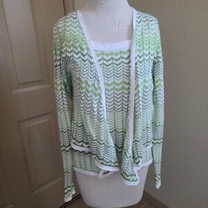 Vintage Belford cotton knit tank top and open-front cardigan set M scandi